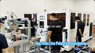 Linha de produção de montagem automática para filtro de airbag – Comissionamento no local no cliente polonês F